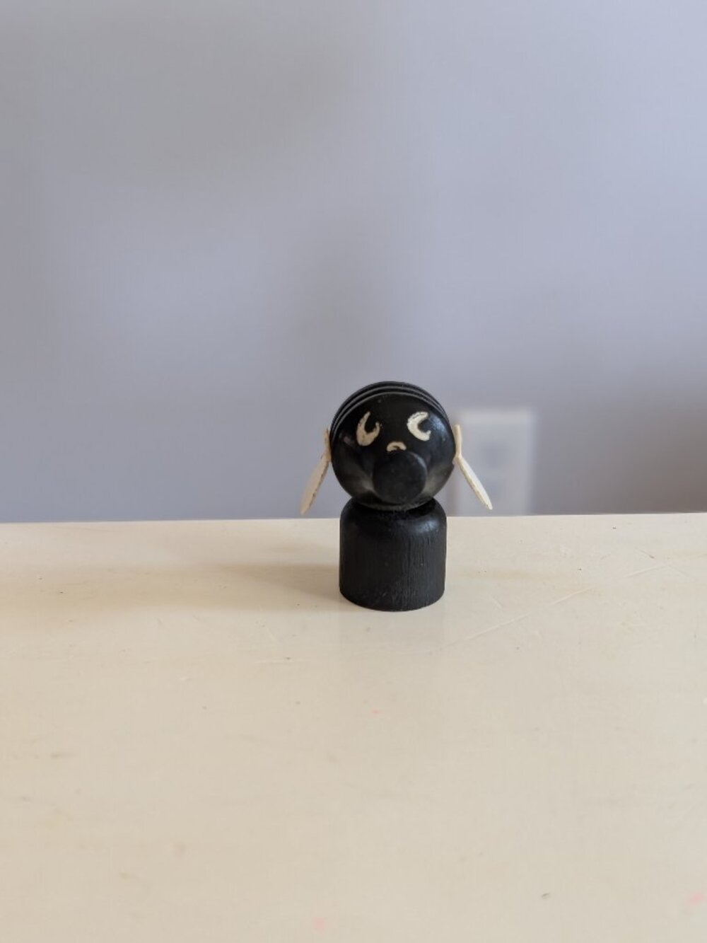 VTG 1963 Fisher-Price Little People Wood Black Dog White Ears Floppy Plastic